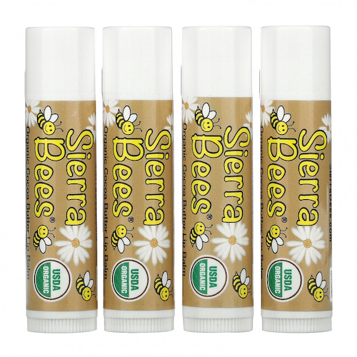 Sierra Bees, Органические бальзамы для губ, какао-масло, 4 штуки в упаковке весом 0,15 унции (4,25 г) каждая #1