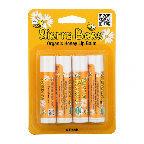 Sierra Bees, Органические бальзамы для губ, мед, 4 штуки в упаковке весом 0,15 унции (4,25 г) каждая #1