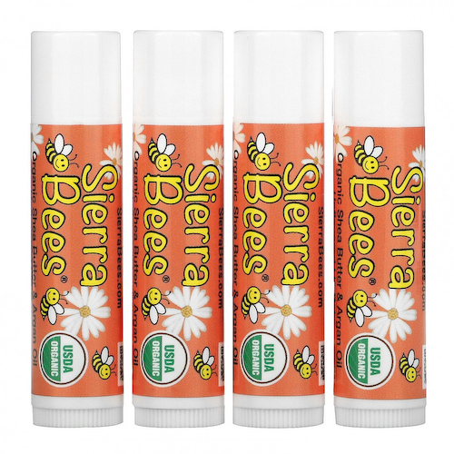 Sierra Bees, Органические бальзамы для губ, масло ши и аргановое масло, 4 штуки в упаковке весом 0,15 унции (4,25 г) каждая #1
