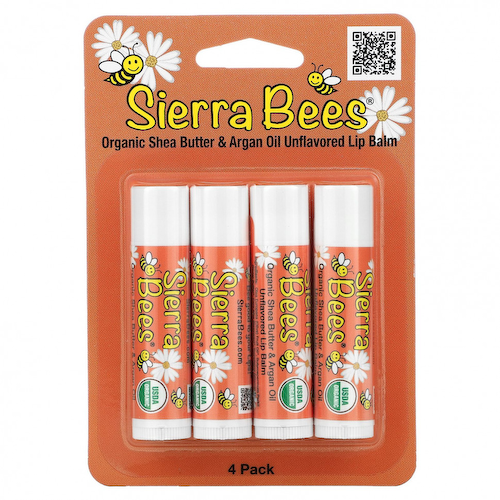 Sierra Bees, Органические бальзамы для губ, масло ши и аргановое масло, 4 штуки в упаковке весом 0,15 унции (4,25 г) каждая #1