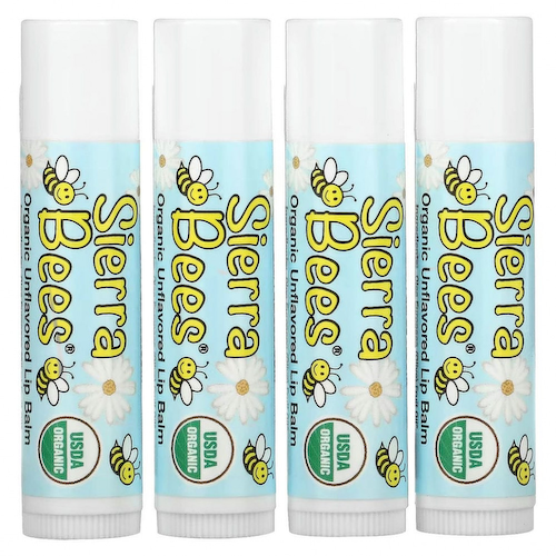 Sierra Bees, Органические бальзамы для губ, без вкуса, 4 шт. в упаковке, 0,15 унции (4,25 г) каждый #1