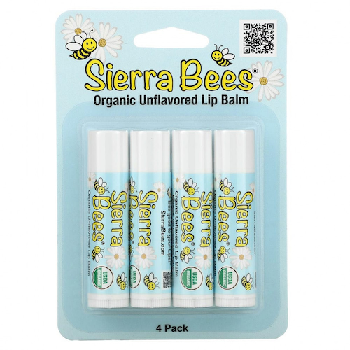 Sierra Bees, Органические бальзамы для губ, без вкуса, 4 шт. в упаковке, 0,15 унции (4,25 г) каждый #1