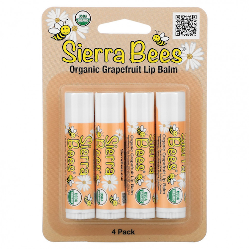 Sierra Bees, Органические бальзамы для губ, грейпфрут, 4 в упаковке, 4,25 г каждый #1