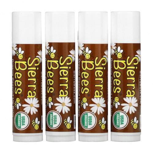 Sierra Bees, Органические бальзамы для губ, кокос, 4 шт. в упаковке, 4,25 г (0,15 унции) каждый #1
