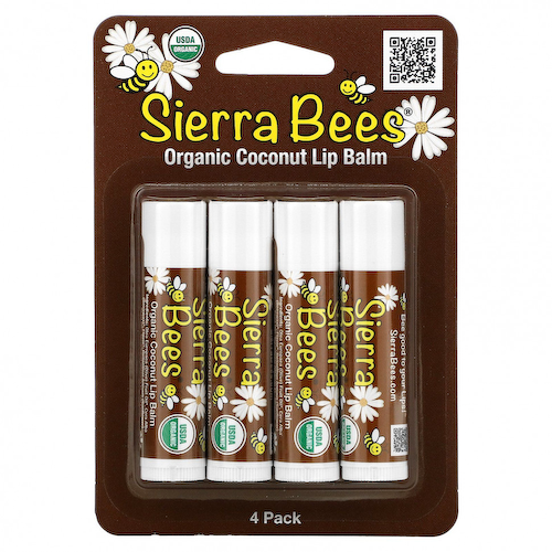 Sierra Bees, Органические бальзамы для губ, кокос, 4 шт. в упаковке, 4,25 г (0,15 унции) каждый #1