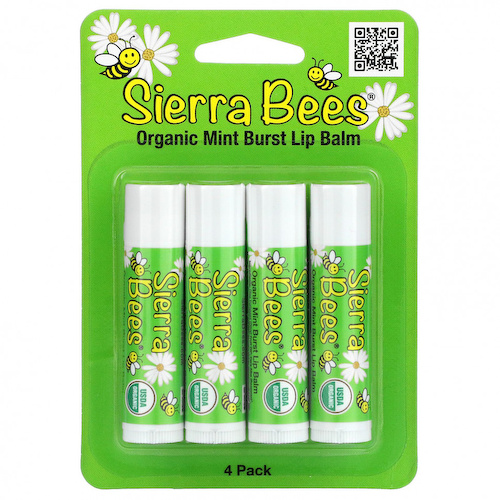 Sierra Bees, Органические бальзамы для губ, мятный взрыв, 4 штуки в упаковке весом 0,15 унции (4,25 г) каждая #1