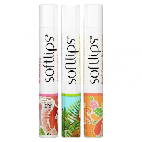 Softlips, Средство для губ, арбуз, тропический кокос, персиковая страсть, 3 пакетика по 2 г (0,07 унции) #1