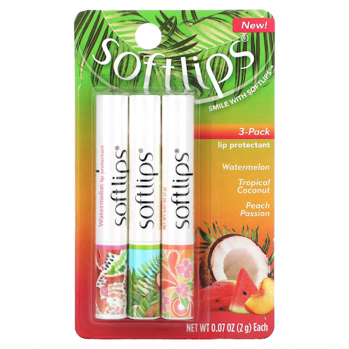 Softlips, Средство для губ, арбуз, тропический кокос, персиковая страсть, 3 пакетика по 2 г (0,07 унции) #1