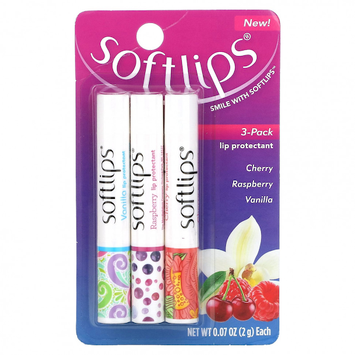 Softlips, Средство для губ, вишня, малина, ваниль, 3 шт. В упаковке, 2 г (0,07 унции) #1