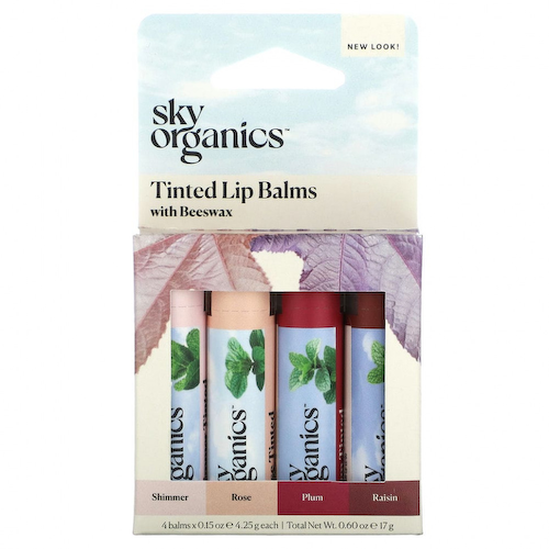 Sky Organics, Тонированные бальзамы для губ, набор из 4 упаковок, 4,25 г (0,15 унции) #1