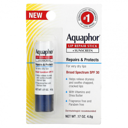 Aquaphor, Стик для восстановления губ + солнцезащитный крем, SPF 30, без отдушек, 4,8 г (0,17 унции) #1
