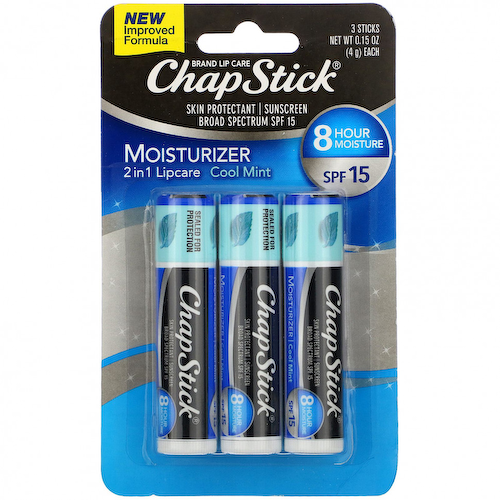 Chapstick, Защитное средство для губ 2-в-1, SPF 15, холодная мята, 3 палочки, 4 г (0,15 унции) #1