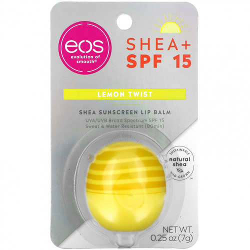 EOS, солнцезащитный бальзам для губ с маслом ши с SPF 15, лимонный, 7 г (0,25 унции) #1