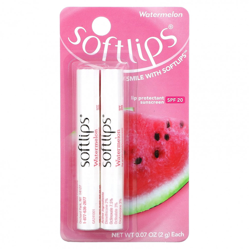 Softlips, Солнцезащитное средство для губ, SPF 20, арбуз, 2 пакетика по 2 г (0,07 унции) #1