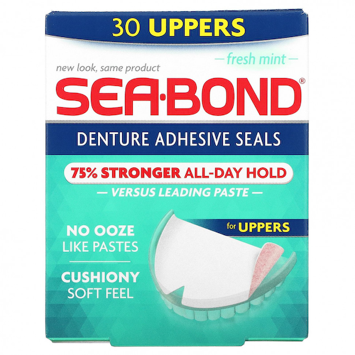 SeaBond, Адгезивные пломбы для зубных протезов, свежая мята, верх 30 #1