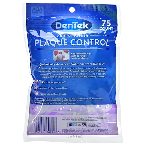 DenTek, Cross Flosser Plaque Control, жидкость для полоскания рта, 75 штук #1
