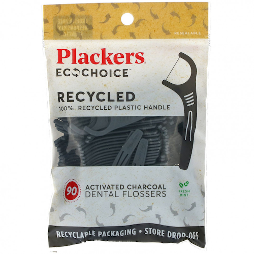 Plackers, EcoChoice, Стоматологические нити с активированным углем, свежая мята, 90 штук #1