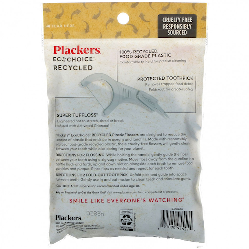 Plackers, EcoChoice, Стоматологические нити с активированным углем, свежая мята, 90 штук #1