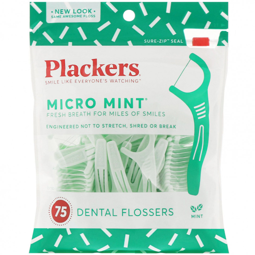 Plackers, Micro Mint, зубочистки с нитью, мята, 75 шт. #1