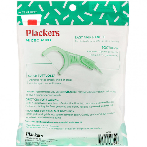 Plackers, Micro Mint, зубочистки с нитью, мята, 75 шт. #1