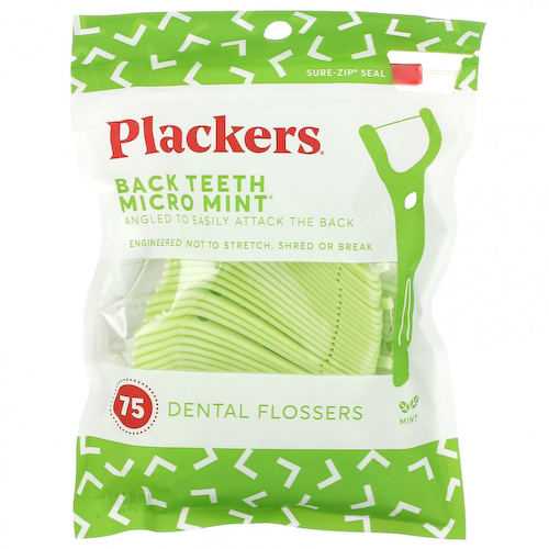 Plackers, Micro Mint, зубочистки с нитью для задних зубов, мята, 75 шт. #1