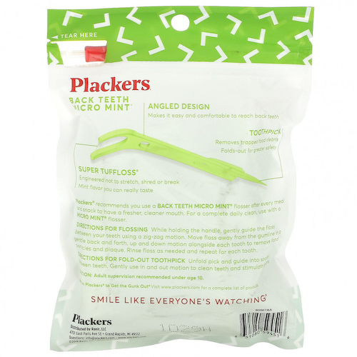 Plackers, Micro Mint, зубочистки с нитью для задних зубов, мята, 75 шт. #1