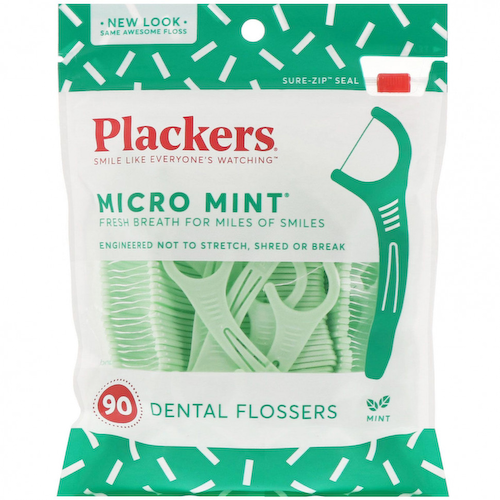 Plackers, Micro Mint, зубочистки с нитью, мята, 90 шт. #1