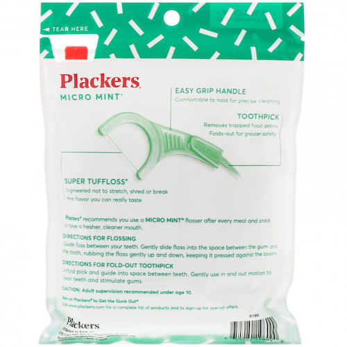 Plackers, Micro Mint, зубочистки с нитью, мята, 90 шт. #1
