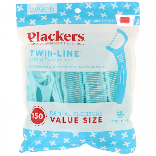 Plackers, Twin-Line, зубочистки с нитью, экономичная упаковка, морозная мята, 150 шт. #1