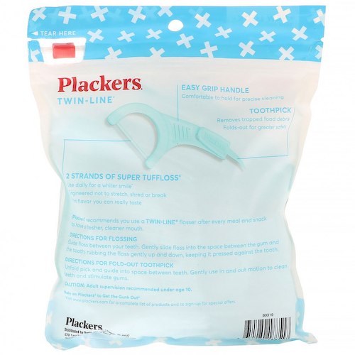 Plackers, Twin-Line, зубочистки с нитью, экономичная упаковка, морозная мята, 150 шт. #1