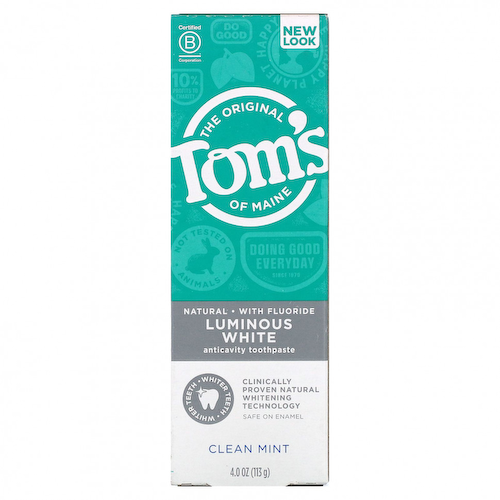Tom's of Maine, Натуральная люминесцентная зубная паста от кариеса с фтором, чистая мята, 113 г (4 унции) #1