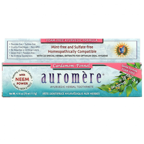 Auromere, Аюрведическая зубная паста на травах, не образующая пены, со вкусом кардамона и фенхеля, 4,16 унции (117 г) #1