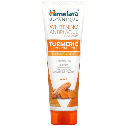 Himalaya, Отбеливающая зубная паста против зубного налета, куркума + кокосовое масло, мята, 4,0 унции (113 г) #1