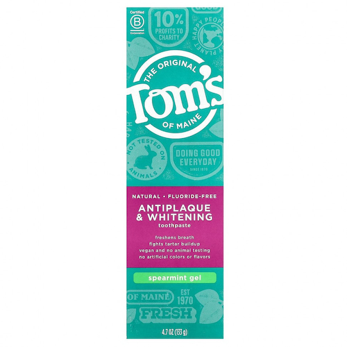 Tom's of Maine, натуральная зубная отбеливающая паста против налета, без фторидов, мята, 133 г (4,7 унции) #1