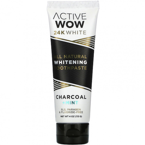 Active Wow, 24K White, полностью натуральная отбеливающая зубная паста, древесный уголь и мята, 113 г (4 унции) #1