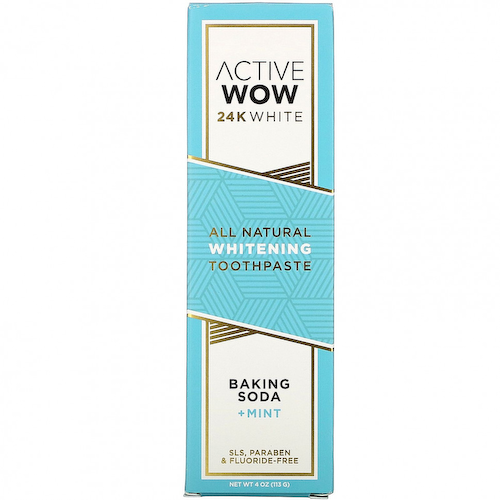 Active Wow, 24K White, полностью натуральная отбеливающая зубная паста, пищевая сода и мята, 113 г (4 унции) #1