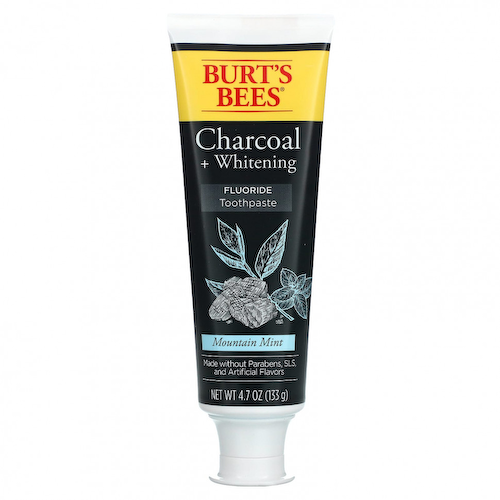 Burt's Bees, Charcoal + Whitening, зубная паста с фтором, горная мята, 133 г (4,7 унции) #1