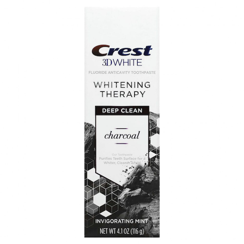 Crest, 3D White, отбеливающая зубная паста против кариеса с фтором, зубной пастой, древесным углем и бодрящей мятой, 4,1 унции (116 г) #1