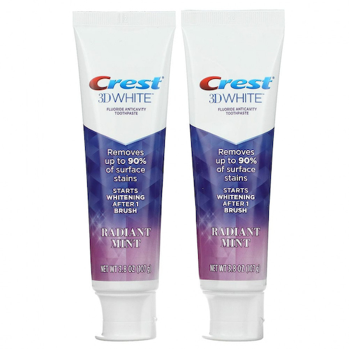 Crest, 3D White, зубная паста с фтором, сияющая мята, 2 шт. В упаковке, 107 г (3,8 унции) #1