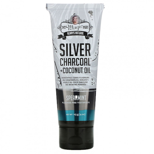 My Magic Mud, Silver Charcoal + Coconut Oil, отбеливание зубов, зубная паста без фтора, мята, 113 г (4 унции) #1