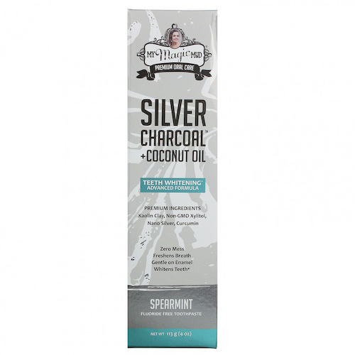My Magic Mud, Silver Charcoal + Coconut Oil, отбеливание зубов, зубная паста без фтора, мята, 113 г (4 унции) #1