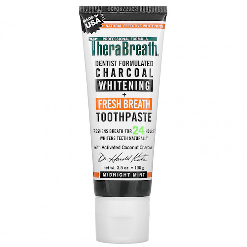 TheraBreath, Отбеливающий уголь + зубная паста Fresh Breath, Midnight Mint, 3,5 унции (100 г) #1