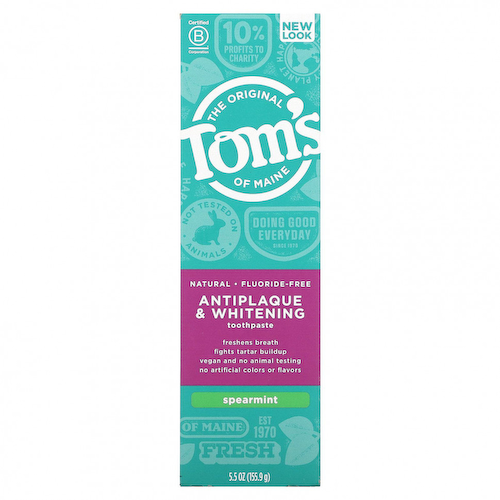 Tom's of Maine, натуральная отбеливающая зубная паста против налета, без фторидов, мята, 155,9 г (5,5 унции) #1