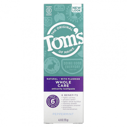 Tom's of Maine, Whole Care, Natural Anticavity Toothpaste with Fluoride, Peppermint, 4.0 oz (113 g) #1
