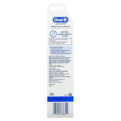 Oral-B, Complete, зубная щетка с питанием от аккумулятора, 1 зубная щетка #1