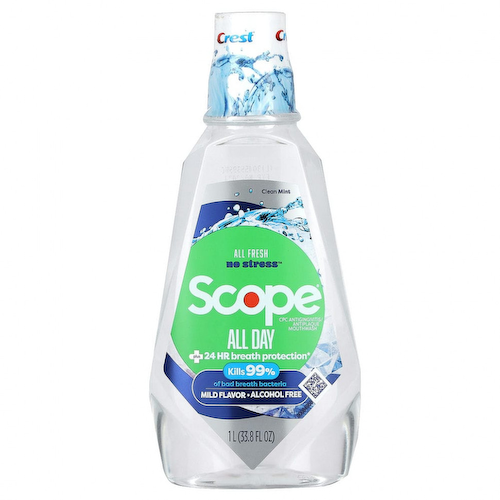 Crest, Scope, жидкость для полоскания рта на весь день, без спирта, чистая мята, 1 л (33,8 жидк. Унции) #1