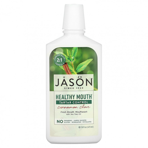 Jason Natural, Healthy Mouth, освежающая дыхание жидкость для полоскания рта, предотвращает образование зубного камня, корица и гвоздика, 473 мл (16 жидких унций) #1