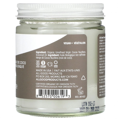 All Good Products, Skin Food, органическое кокосовое масло, 212,6 г (7,5 жидк. Унции) #1