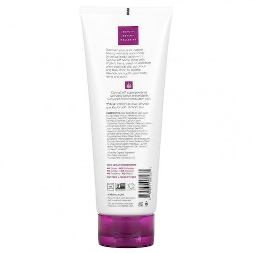 Andalou Naturals, CannaCell, растительный лосьон для тела, ритуальный, пачули + базилик и мята, 236 мл (8 жидк. Унций) #1