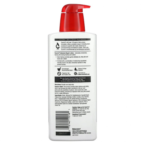 Eucerin, Интенсивное восстановление, Насыщенный лосьон, Без отдушек, 16,9 ж. унц.(500 мл) #1